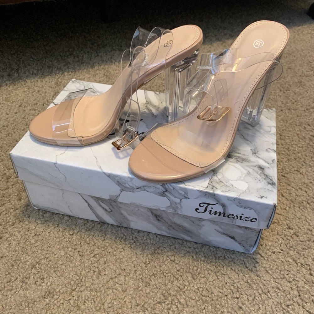 Cream w/clear straps shoes